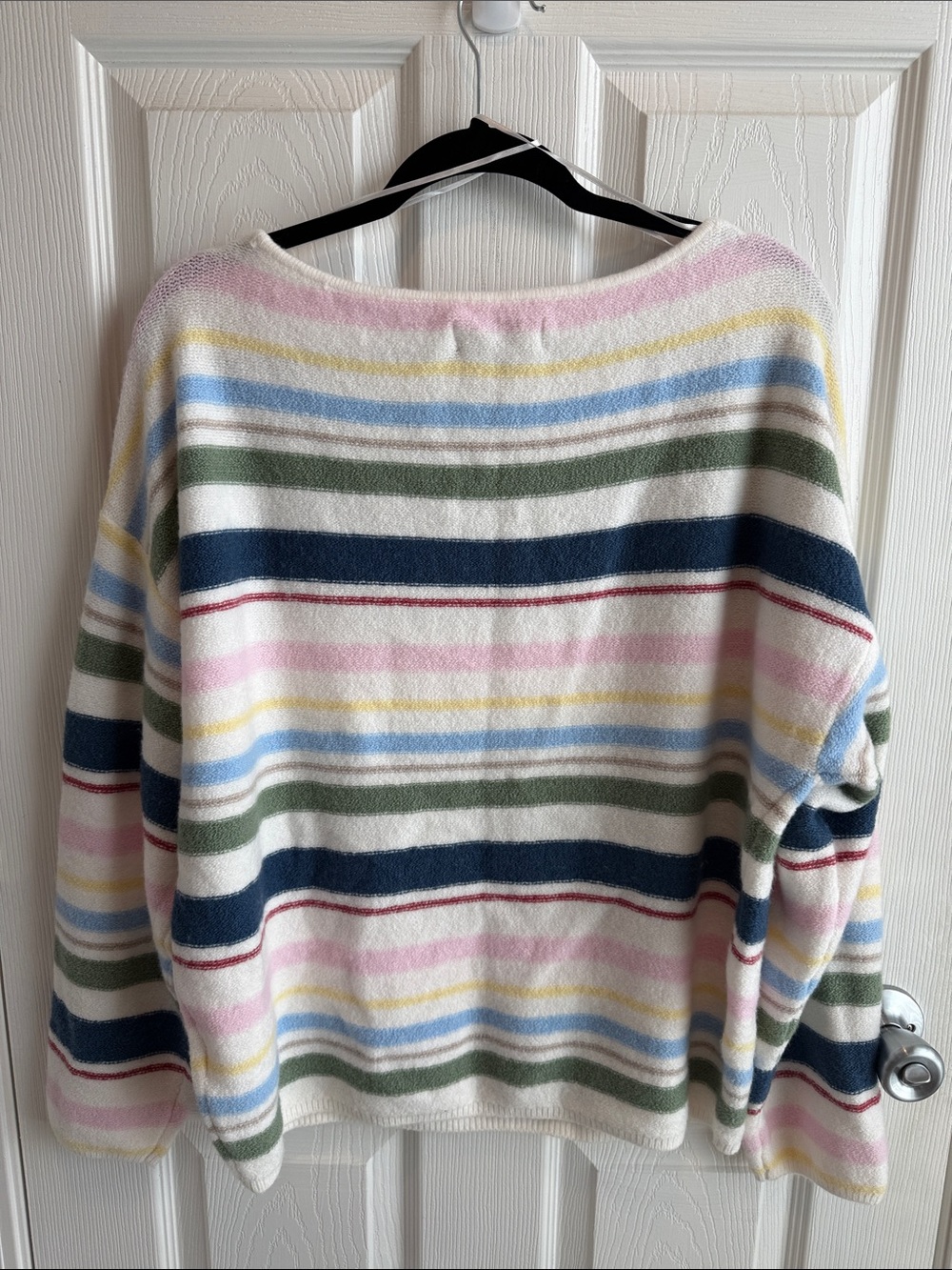 Abercrombie Striped Slash Sweater Merino Wool - Navy, Pink, Green, Yellow, Cream - Picture 3 of 4
